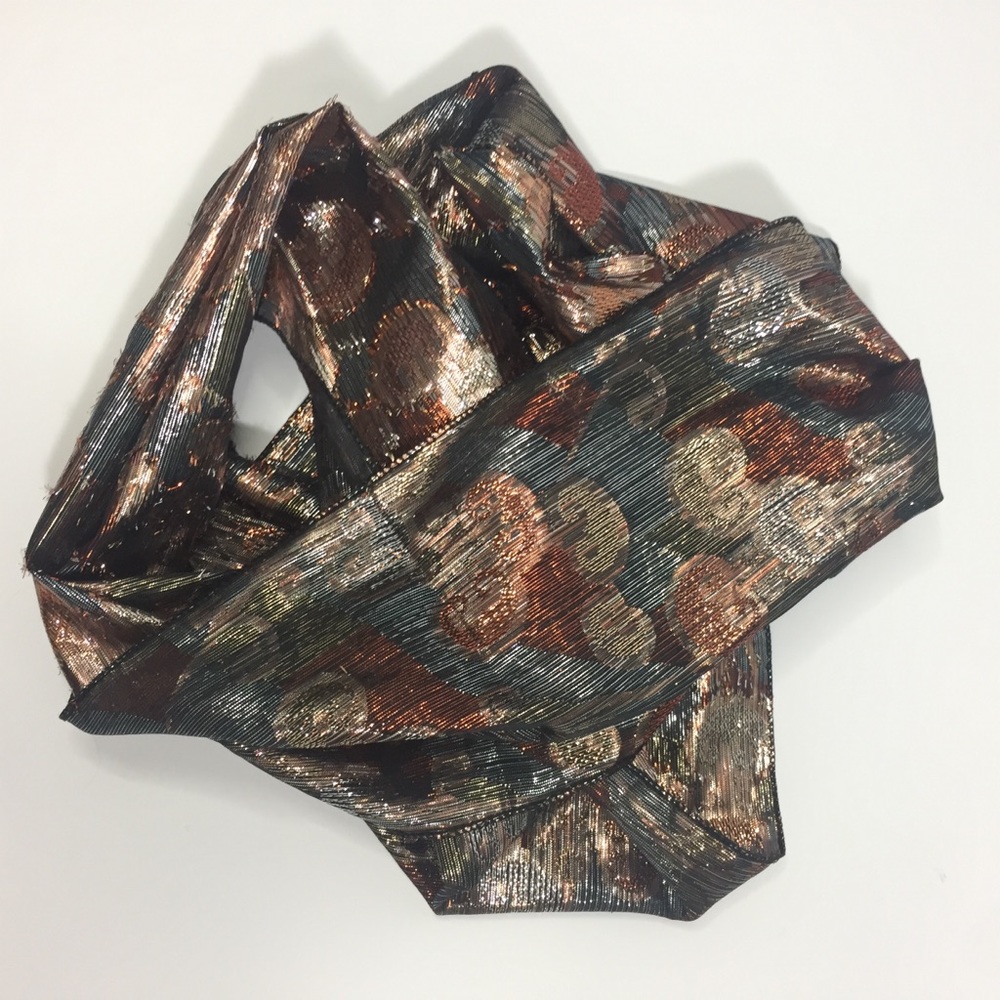 Vintage Scarf Metallic Silver Gold Copper Black Warm Fall Colors